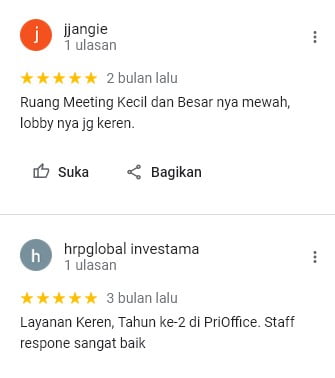 Ruang Meeting Kecil dan Besar nya mewah, lobby nya jg keren. Layanan Keren, Tahun ke-2 di PriOffice. Staff respone sangat baik